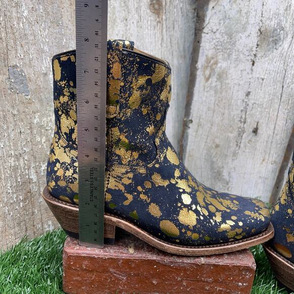 CoFi Leathers Charcoal Gold Metallic Short Cowboy Boots Women's 6.5 - Picture 3 of 8
